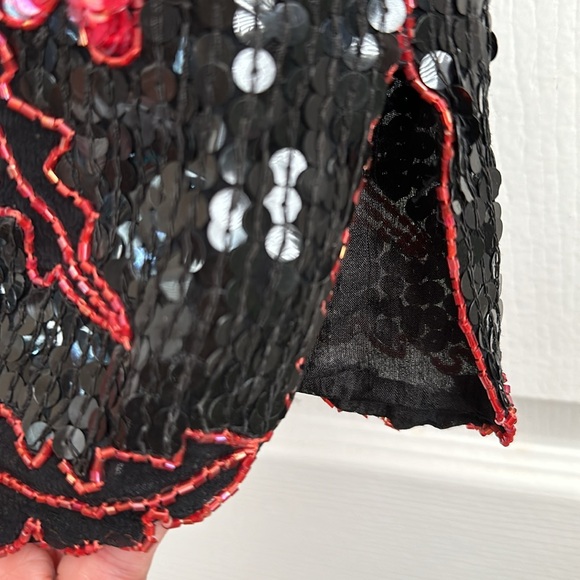 Royal Feelings Sz Small Sequined Silk Blouse - Picture 3 of 6